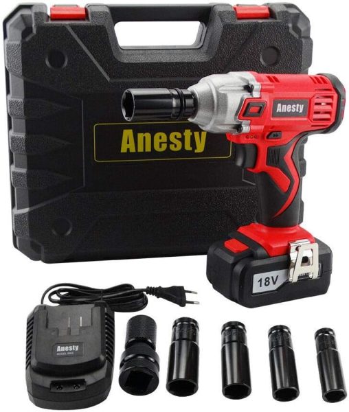 ANESTY - Clé à chocs électrique Sans Fil, Visseuse à Chocs Sans fil, Boulonneuse a Choc sans fil, 240Nm 18V batterie Li-ion 3,0 Ah