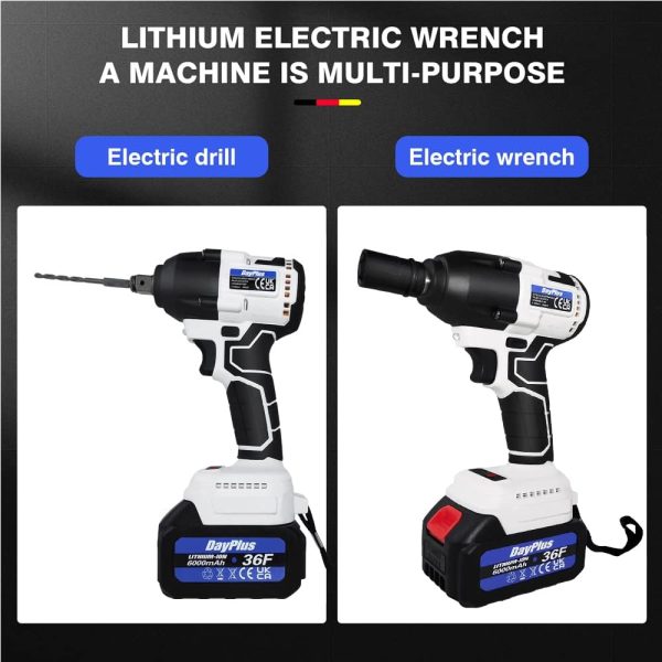 AUTOFU Clé à Choc Sur Batterie 21V Brushless Cle a Choc Electrique, 420N.m Boulonneuse a Choc, Visseuse à Choc Clef 3200RPM, 4 Douilles à Chocs, 12pcs Accessoires, Une Batteries et Chargeur