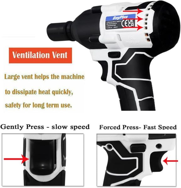 AUTOFU Clé à Choc Sur Batterie 21V Brushless Cle a Choc Electrique, 420N.m Boulonneuse a Choc, Visseuse à Choc Clef 3200RPM, 4 Douilles à Chocs, 12pcs Accessoires, Une Batteries et Chargeur