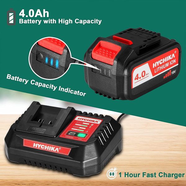 Boulonneuse a Choc, HYCHIKA 18V Cle a Choc Sans Fil 350Nm, Batterie 4.0Ah avec Chargeur Rapide 1 heure, 10/13mm Mandrin, Livré avec 3 Douilles à Chocs 17/19/21 mm pour le Retrait des Boulons de Roue