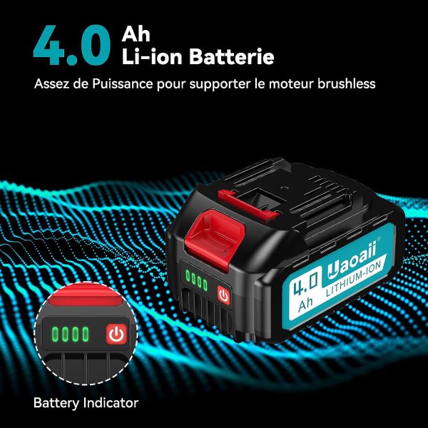 Clé à Chocs Sans Fil Brushless, Uaoaii Boulonneuse à Choc Electrique 550Nm avec Grande Batterie 4.0Ah 21V et Adaptateur Visseuse à Chocs avec 5 Douilles 8 Mèches Boulonner Déboulonner sans Effort