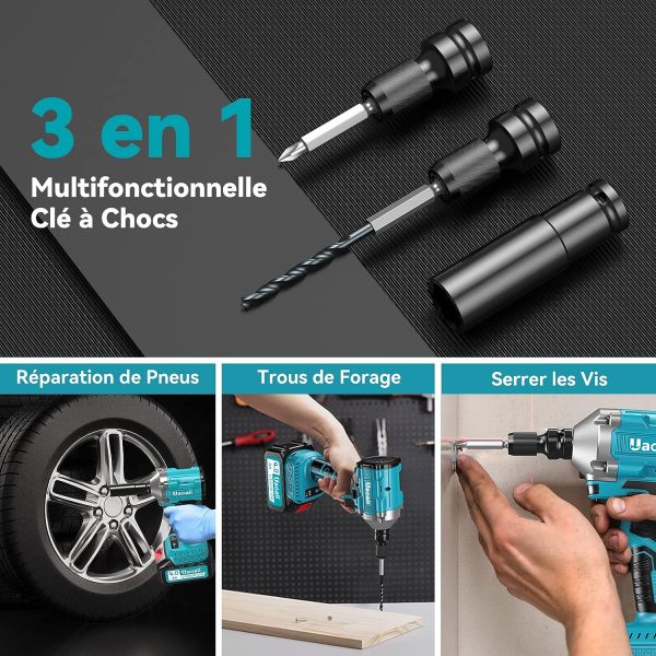 Clé à Chocs Sans Fil Brushless, Uaoaii Boulonneuse à Choc Electrique 550Nm avec Grande Batterie 4.0Ah 21V et Adaptateur Visseuse à Chocs avec 5 Douilles 8 Mèches Boulonner Déboulonner sans Effort