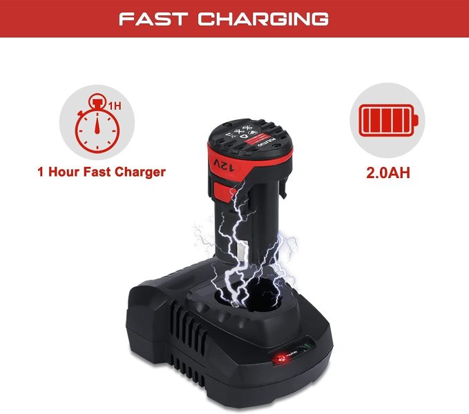 Clé à chocs sans fil, PULITUO cle a choc electrique, batterie Li-ion 2,0 Ah avec chargeur, tournevis à percussion 3/8, kit doutils pour clé à chocs avec 1 batteria