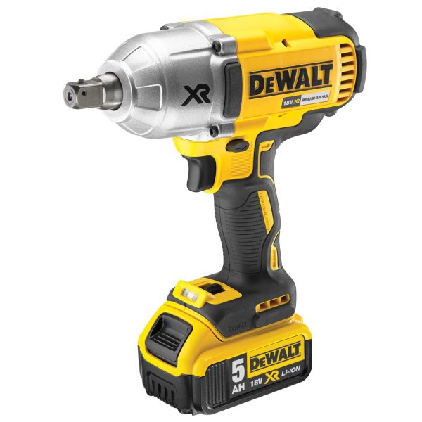 DEWALT Boulonneuse à Chocs Brushless 18V XR 5Ah Li-Ion - Clé à Chocs sans Fil avec Lampe LED et Carter en Magnésium - 2400imp/min - 3 Vitesses (0-400/1200/1900tr/min) - 610W DCF899N-XJ