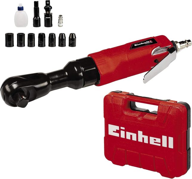Einhell Visseuse-Clé à Chocs à Air Comprimé TC-Pr 68 (Pression maximale 6, 3 bars, adaptée au serrage et au desserrage de Vis, avec 7 Douilles, Coffret de transport et de Rangement, Huile Non fournie)