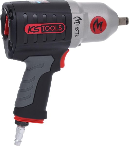KS TOOLS 515.1210 - Clé à Choc Pneumatique Monster 1/2 - Boulonneuse à Choc Haute Performance - Électrique 3 Réglages - Outil pour Travaux sur Automobiles - Puissance Jusqu’à 1690 Nm Noir/Rouge