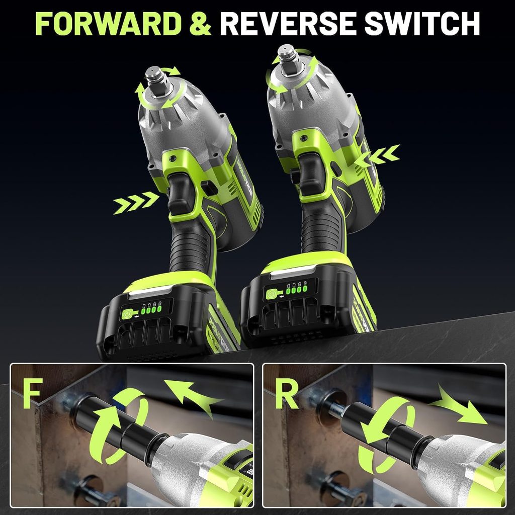 Robustrue Clé à Chocs Sans Fil Brushless, 800N.m Boulonneuse a Choc Electrique avec 2 Batteries 4.0Ah 21V, Cle a Choc avec Fréquence dimpact 2500IPM, 4 Douilles à Chocs, Chargeur de Voiture