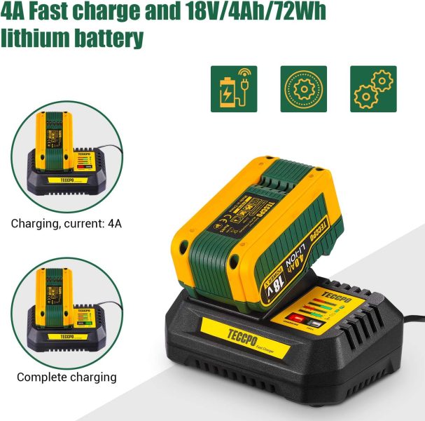 TECCPO Clé à Choc sans Fil BRUSHLESS, 500N.m, 1H 4A Chargeur, 4.0Ah Batterie, 13mm dEntraînement Carré (1/2’’), 3 Douilles à Chocs (Acier allié au chrome-molybdène CR-MO)-17, 19, 21mm-TDIW02P