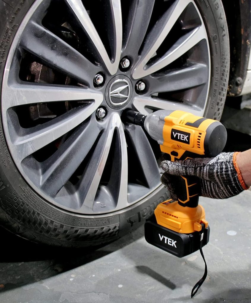 VTEK Clé à chocs sans balais Mandrin 1/2, Clé à Chocs Sans Fil Brushless,Couple maximum 700 N.m Clé à chocs sans fil 515 ft-lbs, Boulonneuse a Choc Electrique,Pistolet à chocs pour niveaux de voiture