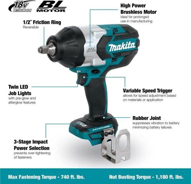 Boulonneuse à chocs 18V LXT 1000Nm 1/2 (Machine seule) - MAKITA DTW1002Z