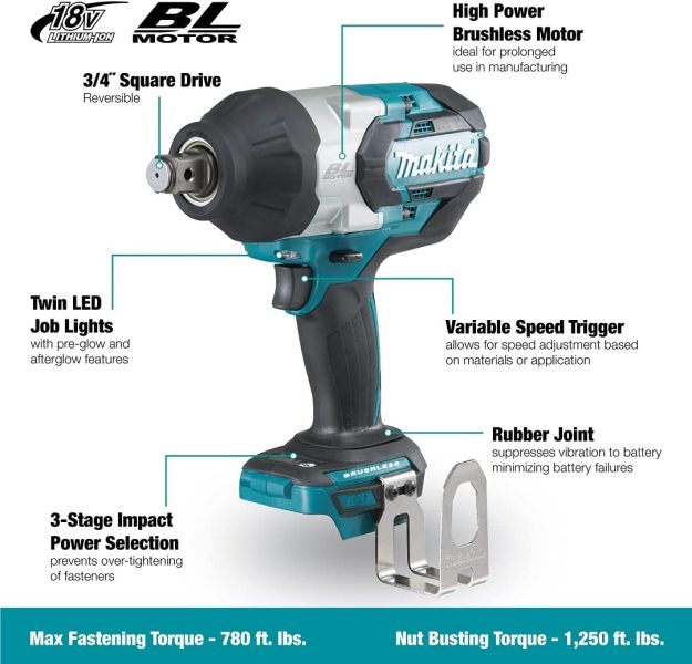 Boulonneuse à chocs 18V LXT 1050Nm 3/4 (machine seule) - MAKITA DTW1001Z