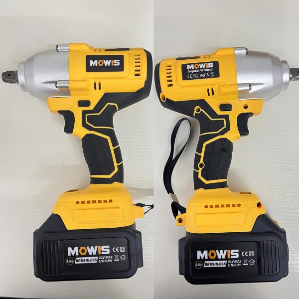 Clé à chocs sans fil MOWIS 700N.m Boulonneuse a Choc Electrique 4.0Ah Batteries 21V, Visseuse à Chocs Dimpact, 4800 tr/min, Moteur brushless, 3 vitesses variables, Lumière LED, 4 douilles