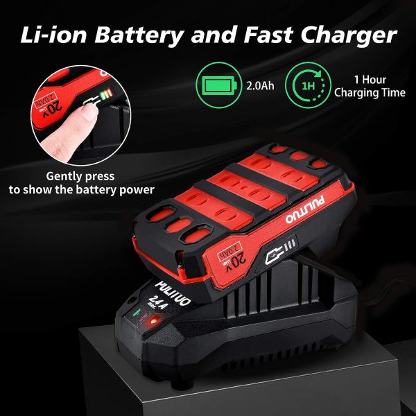 Clé à Chocs Sans Fil,PULITUO 20V 400Nm Boulonneuse a Choc Brushless avec 2.0Ah Batterie, 1H de charge rapide, 4 Douilles à Chocs pour 17/19/21/23 mm, Boîte Compacte