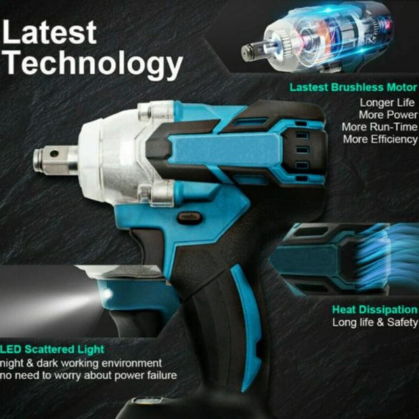 Clé À Impact, Clé À Impact Pneumatique 320nm Pistolet À Impact 3200 RPM Perceuse Visseuse Batterie Haute Couple Vis À Impact Dair Comprimé pour Batterie Makita BL1850 BL1860B