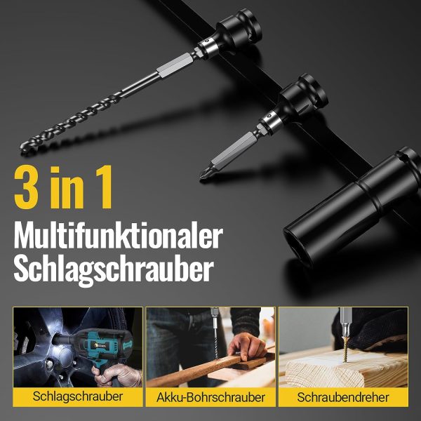 ESSGOO Clé à Chocs Sans Fil Brushless, 550Nm Boulonneuse a Choc Electrique avec Deux Batteries 4.0Ah 21V, Visseuse à chocs Fréquence dimpact 3000 IPM/ 3300RPM, avec 5 Douilles à Chocs 27PCS