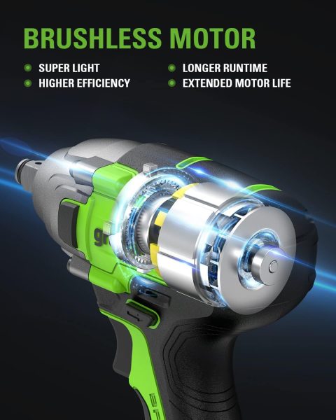 Greenworks Clé à Chocs Sans Fil Moteur Brushless 400 Nm Kit Boulonneuse a Choc (4 douilles Jeu de profilés, 3 Vitesses Variables, 13mm Mandrin, Éclairage LED)