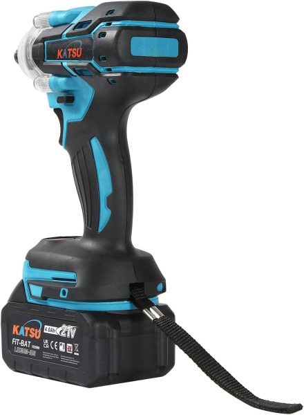 KATSU FIT-BAT 21V Clé à Chocs sans Fil Brushless avec 4.0Ah Batterie, 1/2 400Nm Clé à Chocs Électrique Cordless, avec 2 Adaptateurs, 0-3500IPM 102488