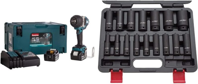 Makita DTW1002RTJ - Clé à Chocs à Batterie 18 V 1/2 1000 nm Bleu  US PRO B1340 Jeu de 16 douilles à choc 1/2 de 10 à 32 mm