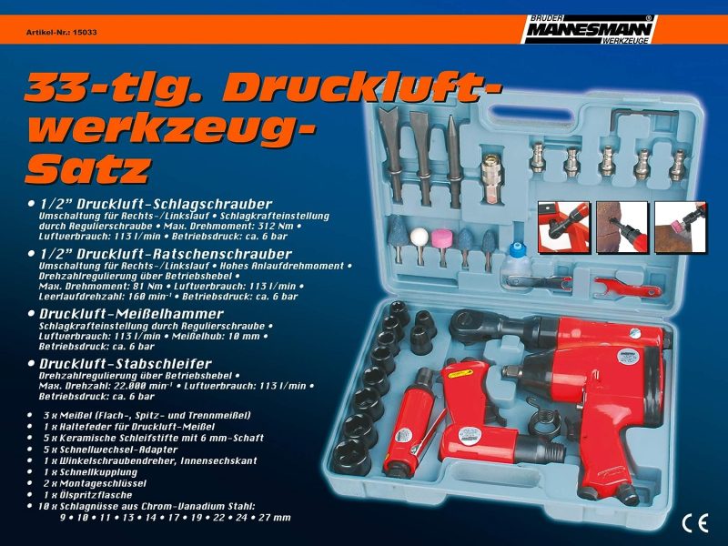Mannesmann 15033 Set doutils air comprimé avec accessoires 33 pièces (Import Allemagne)