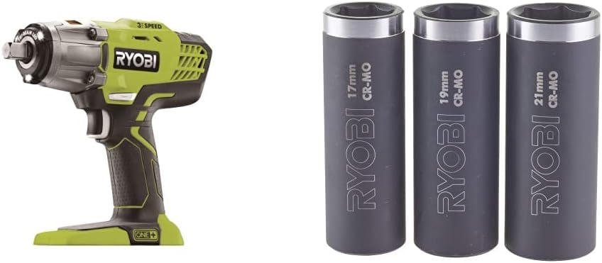 Ryobi - Boulonneuse Électrique Sans Fil 18V ONE+ 400 Nm - Clé à Chocs 3 Vitesses et 3 Couples Blister de 3 douilles 1/2 spéciales automobile : 17 mm / 19 mm / 21 mm - RAKPISOC3