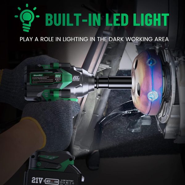 Seesii Clé à Chocs Sans Fil Brushless, 1/2 1000Nm (738ft-lbs) Boulonneuse a Choc Electrique avec 2x4.0Ah Batterie, Chargeur Rapide, Visseuse à Choc avec 5 Douilles pour la Voiture et la Maison, WH750