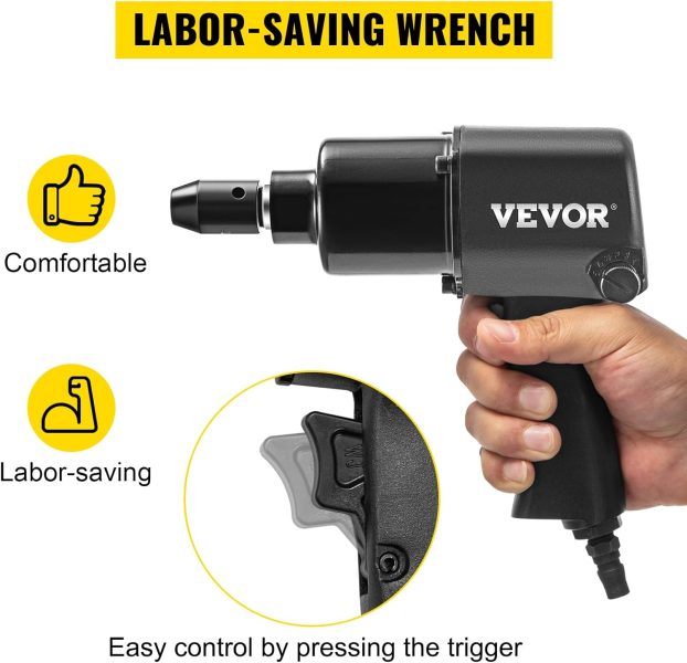VEVOR Clé à Choc sans Fil, 660 Nm Deboulonneuse à Choc Pneumatique, Réversible Boulonneuse à Choc, Clé Choc Pneumatique Mécanisme Twin-Hammer, Coque en Aluminium et Compacte Visseuse à Choc