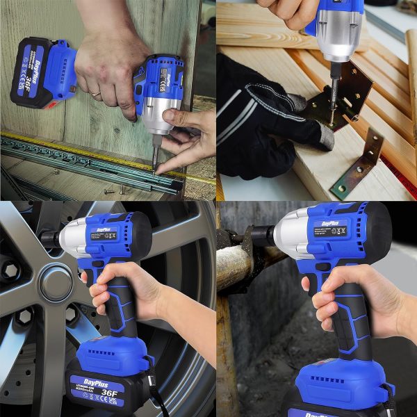 VickyHome Clé à Khos Sans Fil Brushless, 420Nm Boulonneuse a Choc Electrique Avec la Batterie 3000mAh, Boulonneuse a Choice avec 4 Douille Pour la Voiture et la Maison, 0-4400RPM, 420Nm