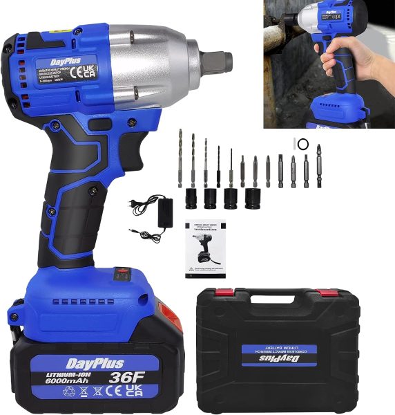 VickyHome Clé à Khos Sans Fil Brushless, 420Nm Boulonneuse a Choc Electrique Avec la Batterie 3000mAh, Boulonneuse a Choice avec 4 Douille Pour la Voiture et la Maison, 0-4400RPM, 420Nm