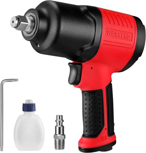 WORKPRO Clé à Choc Pneumatique 1/2, Clé à Choc à Air avec Couple de Desserrage Maximal de 1200 Nm, 7500 tr/min, pour Changer les Pneus, La Réparation dAutomobile (2,18kg, Puissant)