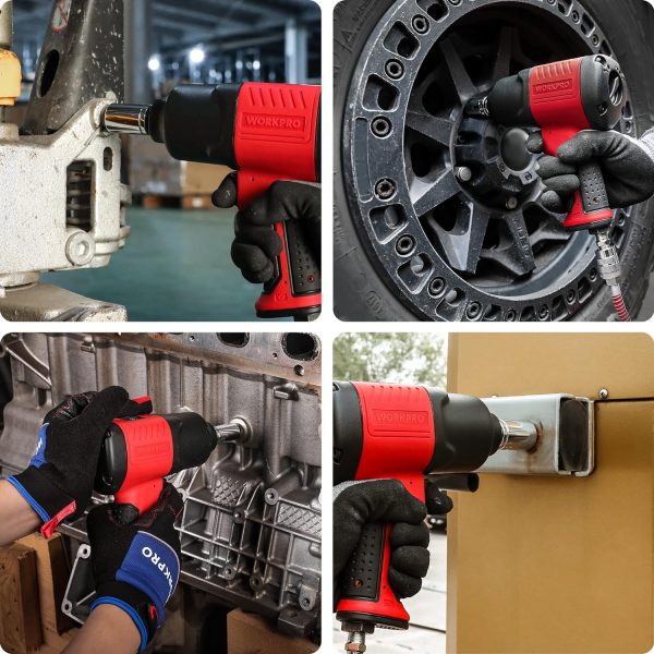 WORKPRO Clé à Choc Pneumatique 1/2, Clé à Choc à Air avec Couple de Desserrage Maximal de 1200 Nm, 7500 tr/min, pour Changer les Pneus, La Réparation dAutomobile (2,18kg, Puissant)
