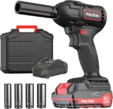 Clé à Chocs Sans Fil,PULITUO 20V 400Nm Boulonneuse a Choc Brushless avec 2.0Ah Batterie, 1H de charge rapide, 4 Douilles à Chocs pour 17/19/21/23 mm, Boîte Compacte