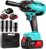 Clé à Chocs Sans Fil Brushless, 800Nm Boulonneuse à Choc Electrique, avec Deux Batteries 4.0Ah 21V, Visseuse à chocs Fréquence d&rsquo;impact 2900RPM, avec 4 Douilles à Chocs Cordless Impact Wrench