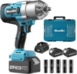 Seesii Cle a Choc 1300Nm, 1/2&Prime; Boulonneuse a Choc Electrique Batterie 8000mAh, Idéal Pour Le Changement De Pneus De Voiture Et Le Desserrage Des Écrous De Roue, Livré Avec 2 Batteries Et Chargeur.