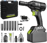 DZSM Clé à Chocs sans Fil 1/2&Prime; avec Lampe De Travail LED, Couple Max 390 Ft-Lbs, Clé à Chocs éLectrique sans Balais, Jeu de Perceuses avec éTui, Batterie, Mandrin, Clé de Mandrin