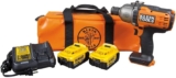 KLEIN TOOLS BAT20-7161 Clé à chocs sans fil, 500 pi-lb, couple, mandrin de 1,2 cm, vitesse variable, verrouillage de sécurité, alimentation lithium-ion DeWALT 20 V