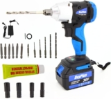 Clé à chocs, Visseuse à Chocs Sans Fil 18V, Couple 420 N.M, Batterie au Lithium 6000mAh, Mandrin 1/2&Prime; et 1/4&Prime;, Outil électrique Boulonneuse à Double Vitesse, 4 Vis à Douille et 12 Perceuses