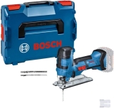 Bosch Professional 18V System scie sauteuse sans-fil GST 18 V-LI S (poignée champignon, profondeur de coupe bois/alu/métal : 120/20/8 mm, 3 lames, pare-éclats, sans batterie ni chargeur, dans L-BOXX)