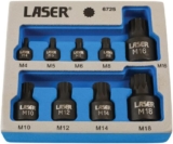Laser 6725 Lot de 9 douilles cannelées à profil bas, argent, 1/4&Prime; D, 3/8&Prime; D, 1/2&Prime; D