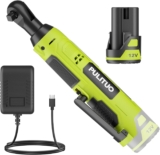 PULITUO 12V 3/8 Pouces Clé à Cliquet Sans Fil, 40Ft-lbs Kit de Clé à cliquet électrique avec 2.0Ah Li-ion batteria & chargeur, 300RPM Vert Clé à cliquet à vitesse variable