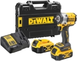 DeWalt Clé Impact sans balais XR 18 V 1/2&Prime; 406 Nm avec anneau de rétention avec 2 batteries Li-Ion 5 Ah et mallette TSTAK marque, DCF921P2T-QW, Multicolore