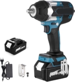 Clé à choc sur batterie 1800Nm, Clé à choc sur batterie 15000 mAh avec chargeur rapide, 18V Moteur Brushless Clé à choc électrique，Visseuse a choc pour Makita(Avec batterie)