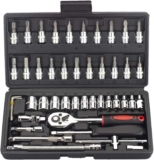 Lot de 46 douilles à cliquet de 1/4 « ,outil de réparation de voiture à cliquet Torque Wrench Combo Kit d&rsquo;outils