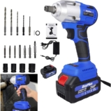 AUTOFU Clé à chocs sans fil, clé à chocs brushless 420n.m 1/2 pouce, pistolet à chocs à couple élevé 3200rpm avec batterie 6.0ah, chargeur et 4 prises, clé à chocs électrique domestique