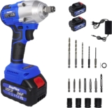 Clé à Chocs Sans Fil, 21V Boulonneuse a Choc Electrique avec 1/2 » Chuck, Couple maximum 420N·m, 2 x 3,0Ah Batterie Lithium-ion, 4 prises-14/17/19/22mm, Pour La Voiture et Projets de Bricolage