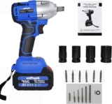 Clé à Chocs Sans Fil, 21V Boulonneuse A Choc avec 6.0Ah Batterie, 1/2&Prime; Clé A Choc Electrique Couple élevé 420Nm, 2-Vitesses, Professional deboulonneuse a choc, pour Boulons de Roue, avec 4 Douilles