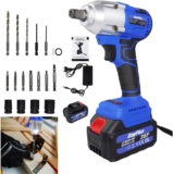 AUTOFU Clé à chocs, pistolet à chocs, clé à chocs sans fil brushless de 1/2 pouce, couple maximal 420n.m, batterie Li – ion 6.0ah, prise et chargeur 4PC, impact électrique de pneu de voiture