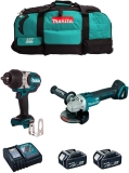 MAKITA Kit MK214 (Clé à Chocs DTW1002 + Mini-Meuleuse DGA504 + 2 Batteries de 5,0 Ah + Chargeur + LXT600)