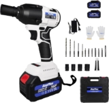 Clé à Chocs Sans Fil Brushless, Boulonneuse a Choc Electrique Couple Maximal 420Nm, 3200rpm, avec 2 Batteries et Chargeur Rapide, Clé à Chocs Sans Balais pour la Maison et Oiture, Blanc