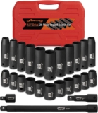 Awang 25pcs Jeu de coffret douilles à choc 1/2&Prime;,10-24mm douilles à impact，3 »,5 »,10 »barres d&rsquo;extension avec 3/8 » à 1/2 » Adaptateur de clé à douille inclus