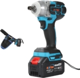 KATSU FIT-BAT 21V Clé à Chocs sans Fil Brushless avec 4.0Ah Batterie, 1/2&Prime; 400Nm Clé à Chocs Électrique Cordless, avec 2 Adaptateurs, 0-3500IPM 102488